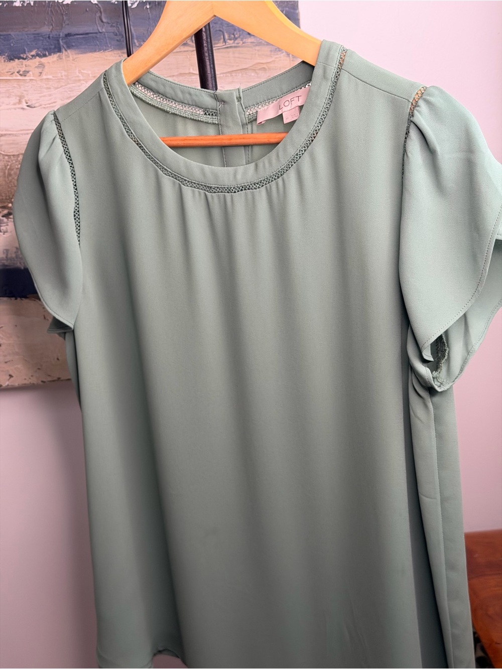 LOFT Mint Green Flutter Short Sleeve Blouse - Picture 5 of 7
